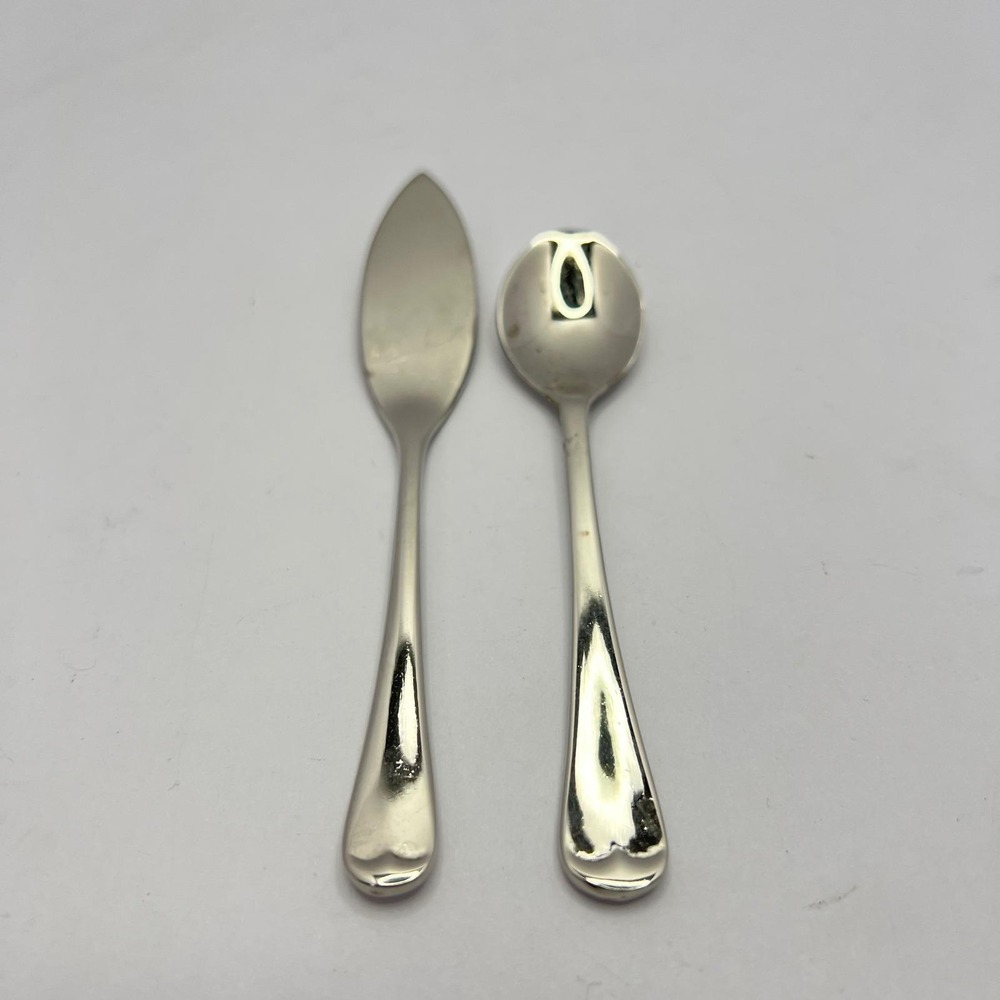 Godinger Jam Spoon and Butter Knife‎ Set Small Heart Handle Polished Silverplate